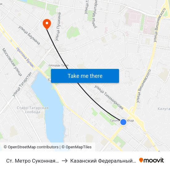 Ст. Метро Суконная Слобода-1 to Казанский Федеральный Университет map