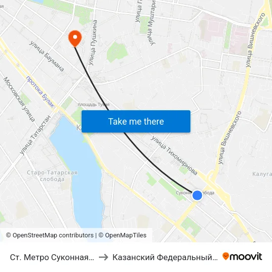 Ст. Метро Суконная Слобода-1 to Казанский Федеральный Университет map