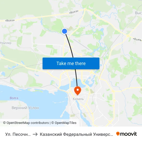 Ул. Песочная to Казанский Федеральный Университет map