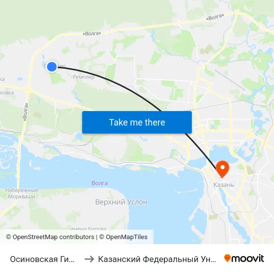 Осиновская Гимназия to Казанский Федеральный Университет map