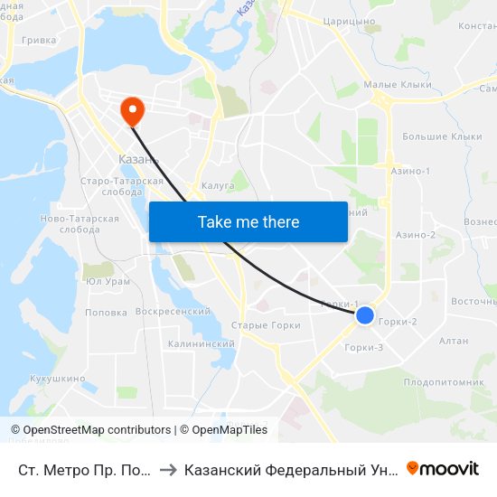 Ст. Метро Пр. Победы-1 to Казанский Федеральный Университет map