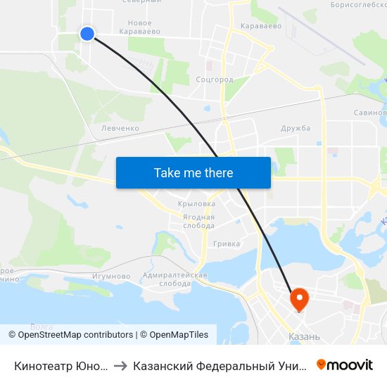 Кинотеатр Юность-1 to Казанский Федеральный Университет map