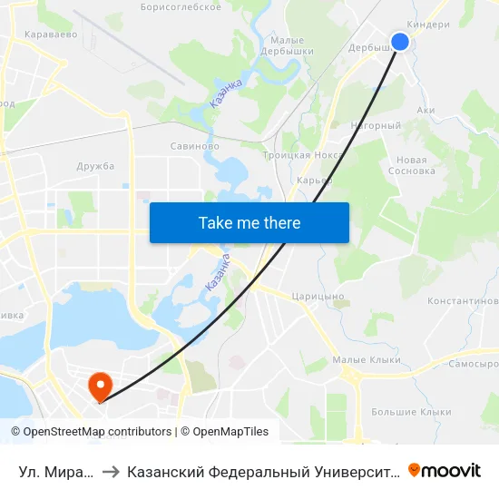 Ул. Мира-1 to Казанский Федеральный Университет map