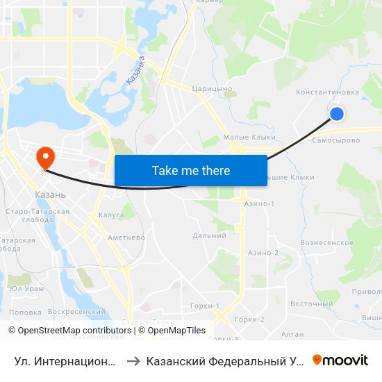 Ул. Интернациональная-1 to Казанский Федеральный Университет map
