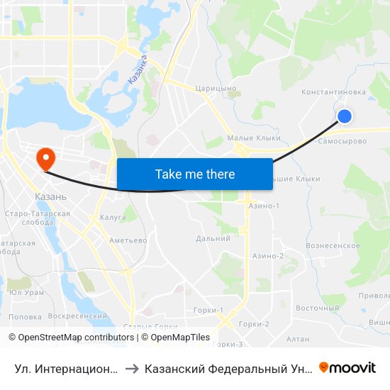 Ул. Интернациональная to Казанский Федеральный Университет map