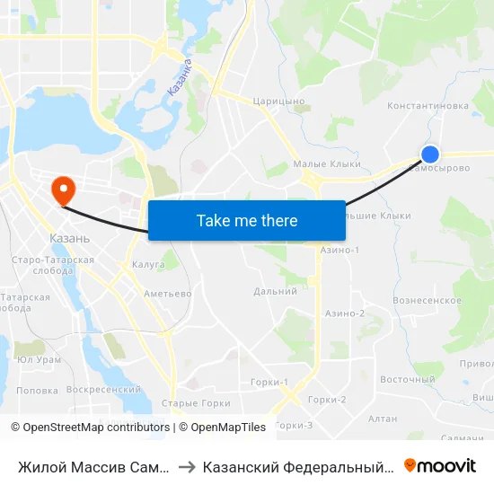 Жилой Массив Самосырово-1 to Казанский Федеральный Университет map