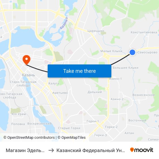 Магазин Эдельвейс-3 to Казанский Федеральный Университет map