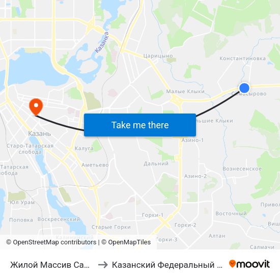 Жилой Массив Самосырово to Казанский Федеральный Университет map
