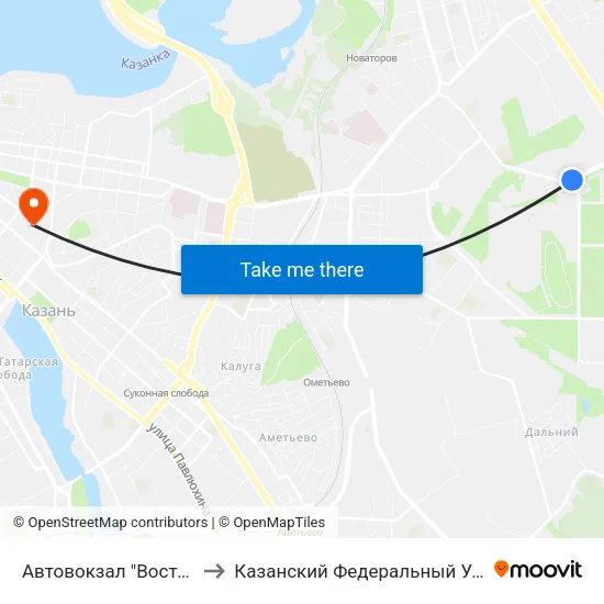 Автовокзал "Восточный"-1 to Казанский Федеральный Университет map