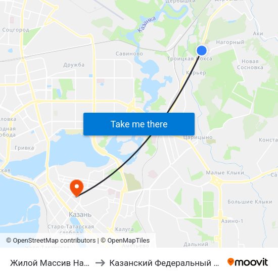 Жилой Массив Нагорный-2 to Казанский Федеральный Университет map