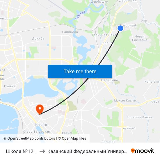 Школа №124-1 to Казанский Федеральный Университет map