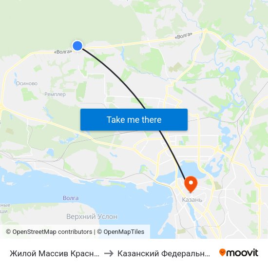 Жилой Массив Краснооктябрьский to Казанский Федеральный Университет map