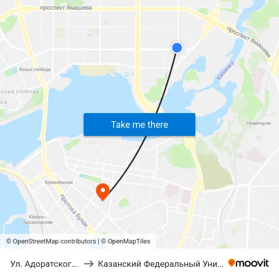 Ул. Адоратского Д.1а to Казанский Федеральный Университет map