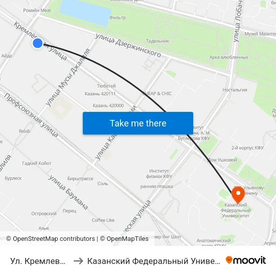 Ул. Кремлевская to Казанский Федеральный Университет map