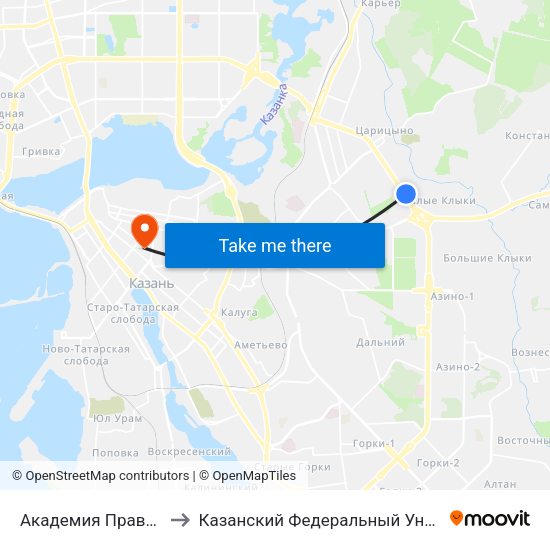 Академия Правосудия to Казанский Федеральный Университет map