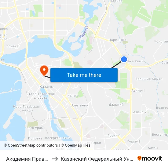 Академия Правосудия to Казанский Федеральный Университет map