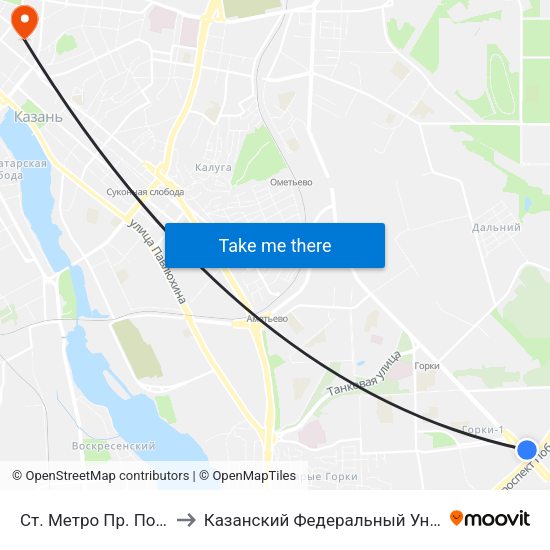 Ст. Метро Пр. Победы-3 to Казанский Федеральный Университет map