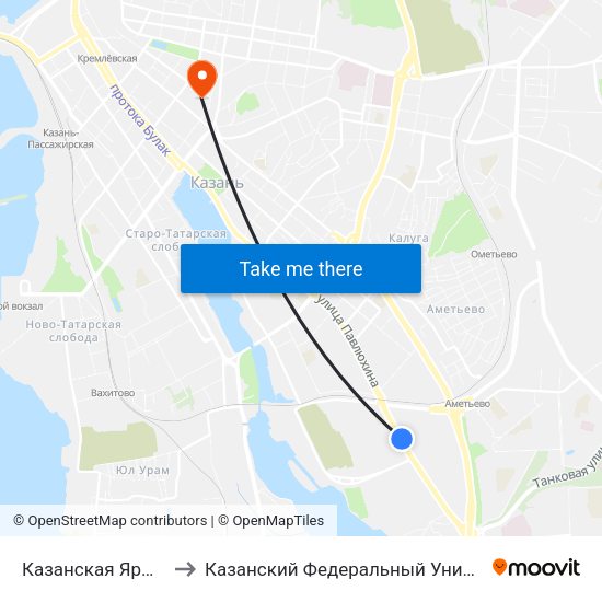 Казанская Ярмарка to Казанский Федеральный Университет map