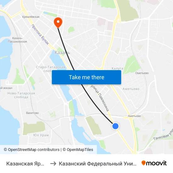 Казанская Ярмарка to Казанский Федеральный Университет map