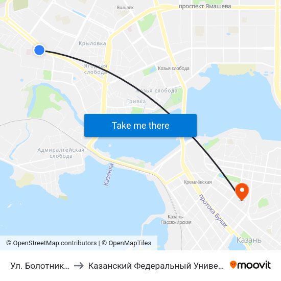 Ул. Болотникова to Казанский Федеральный Университет map