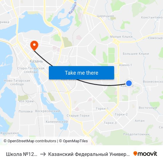 Школа №125-1 to Казанский Федеральный Университет map