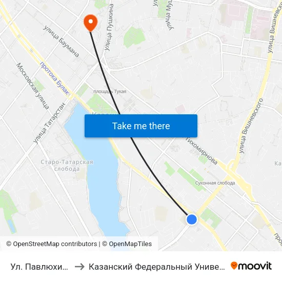 Ул. Павлюхина-1 to Казанский Федеральный Университет map