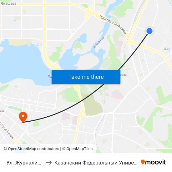 Ул. Журналистов to Казанский Федеральный Университет map