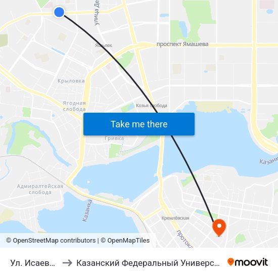 Ул. Исаева-1 to Казанский Федеральный Университет map