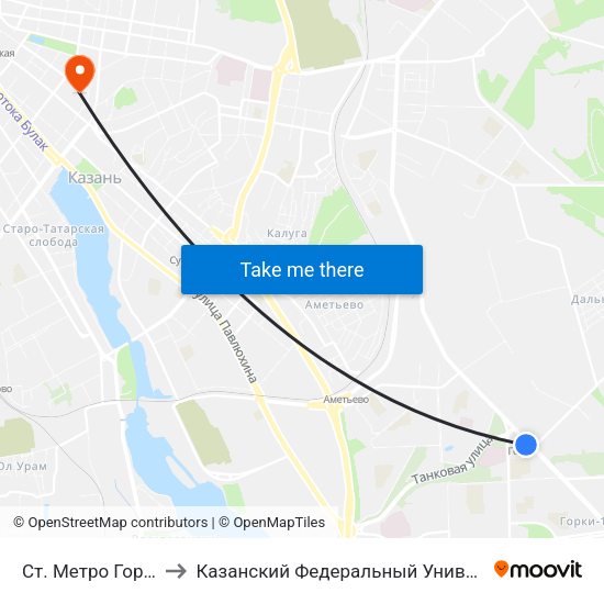 Ст. Метро Горки-3 to Казанский Федеральный Университет map
