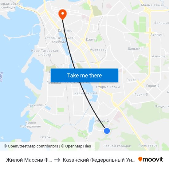 Жилой Массив Ферма-2 to Казанский Федеральный Университет map