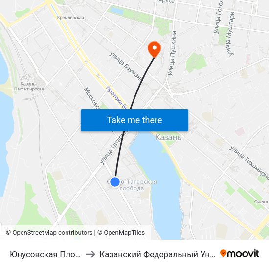 Юнусовская Площадь-2 to Казанский Федеральный Университет map