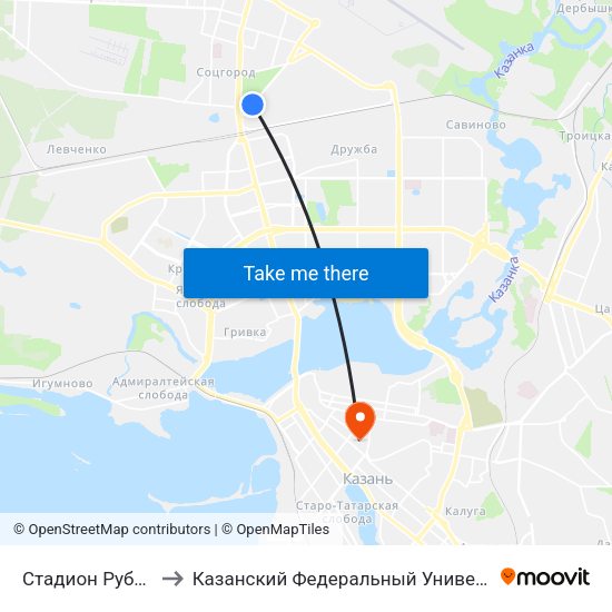 Стадион Рубин-1 to Казанский Федеральный Университет map