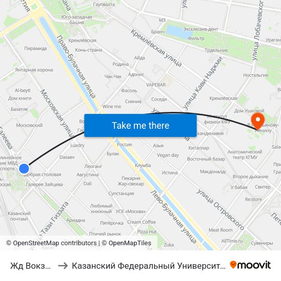 Жд Вокзал to Казанский Федеральный Университет map