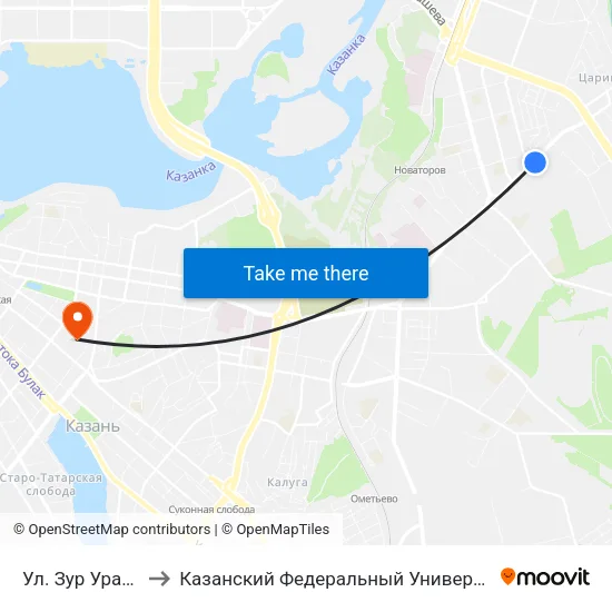 Ул. Зур Урам-1 to Казанский Федеральный Университет map