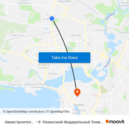 Авиастроительная to Казанский Федеральный Университет map