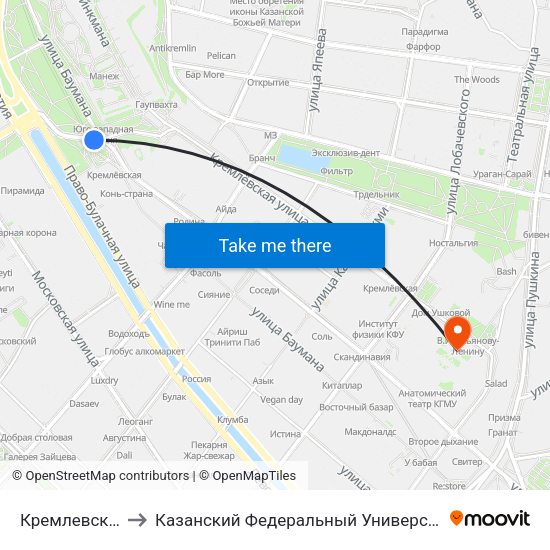 Кремлевская to Казанский Федеральный Университет map