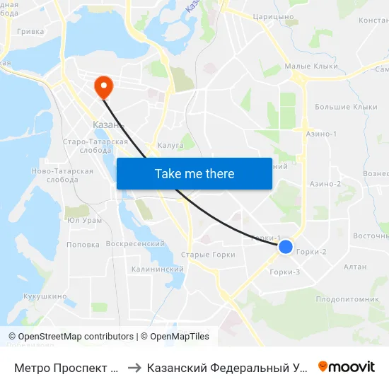 Метро Проспект Победы to Казанский Федеральный Университет map