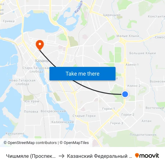 Чишмяле (Проспект Победы) to Казанский Федеральный Университет map