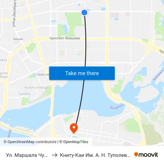 Ул. Маршала Чуйкова-2 to Книту-Каи Им. А. Н. Туполева, 1 Здание map