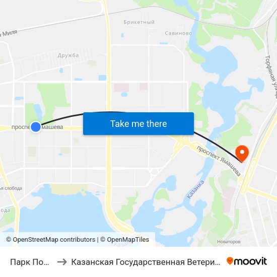 Парк Победы-1 to Казанская Государственная Ветеринарная Академия map