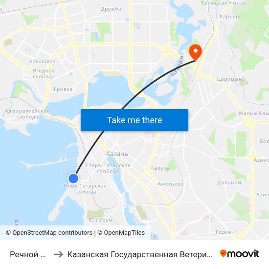Речной Порт-1 to Казанская Государственная Ветеринарная Академия map