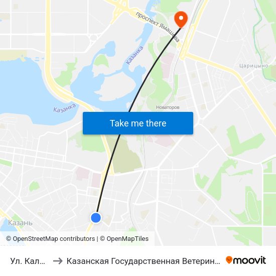 Ул. Калинина to Казанская Государственная Ветеринарная Академия map