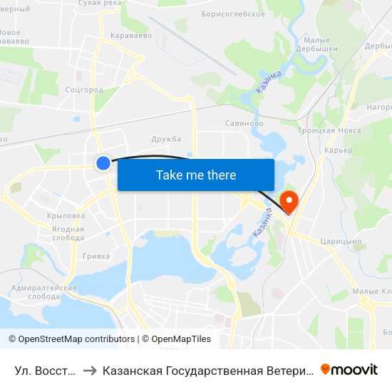 Ул. Восстания-2 to Казанская Государственная Ветеринарная Академия map