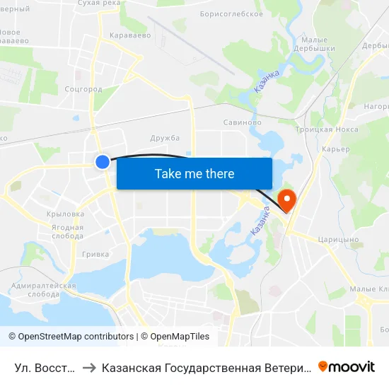 Ул. Восстания-2 to Казанская Государственная Ветеринарная Академия map