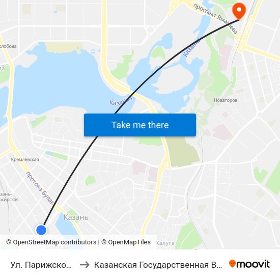 Ул. Парижской Коммуны-3 to Казанская Государственная Ветеринарная Академия map