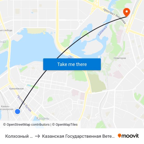 Колхозный Рынок-4 to Казанская Государственная Ветеринарная Академия map