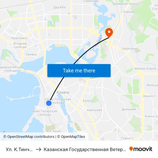 Ул. К.Тинчурина-3 to Казанская Государственная Ветеринарная Академия map