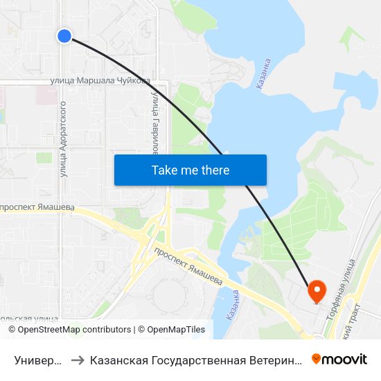 Универсам 2 to Казанская Государственная Ветеринарная Академия map