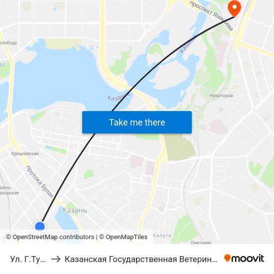 Ул. Г.Тукая-2 to Казанская Государственная Ветеринарная Академия map