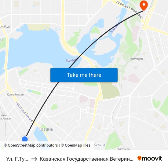Ул. Г.Тукая-1 to Казанская Государственная Ветеринарная Академия map